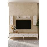 Yumedi Design TVR1897DBS - Elifa Tv Ünitesi Takımı 180CM Safirmeşe-Beyaz-Silver - Safir Meşe - Beyaz - Gümüş