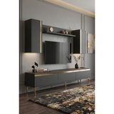 Yumedi Design TVR1898AG - Cherry Tv Ünitesi Takımı 180CM Antrasit-Gold - Antrasit - Altın