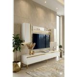 Yumedi Design TVR1898BG - Cherry Tv Ünitesi Takımı 180CM Beyaz-Gold - Beyaz - Altın