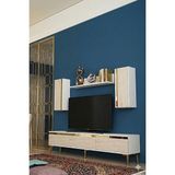 Yumedi Design TVR1898BTG - Cherry Tv Ünitesi Takımı 180CM Beyaz-Traverten-Gold - Beyaz Mermer