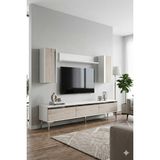 Yumedi Design TVR1898BTS - Cherry Tv Ünitesi Takımı 180CM Beyaz-Traverten-Silver - Beyaz - Traverten