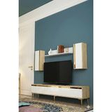 Yumedi Design TVR1898DBG - Cherry Tv Ünitesi Takımı 180CM Safirmeşe-Beyaz-Gold - Safir Meşe - Beyaz - Altın