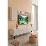 Yumedi Design TVR1899BT - Didema Tv Ünitesi Takımı 180CM Beyaz-Traverten - Beyaz - Traverten