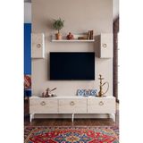 Yumedi Design TVRB8001BT - Demet Tv Ünitesi Takımı 180CM Beyaz-Traverten - Beyaz - Traverten