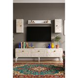 Yumedi Design TVRB8002BT - Pervana Tv Ünitesi Takımı 180CM Beyaz-Traverten - Beyaz - Traverten
