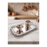 Yumeo Mila Dikdörtgen Aynalı Kulplu Gümüş Söz Nişan ve Kız İsteme Tepsisi Çeyizlik Lüks Sunum 33x18 cm