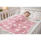 Yumilio Baby 90×100 cm Bebek Battaniyesi – Fosforlu Dinozor Desenli, Wellsoft Kumaş - Pembe