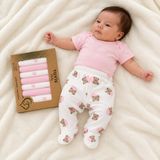 Yumiyumm Pembe Kısa Kollu Body, Ayıcık Desenli Patikli Pantolon ve Mendil Seti - 1 Ay - Pembe - Beyaz