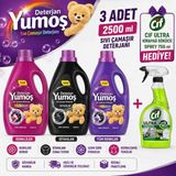 Yumoş 2500ML Sıvı Çamaşır Deterjanı Renkliler + Siyahlar + Tum Renkler = Cif Ultra Kir&yağ Çözücü Sprey 750ML Hediyeli