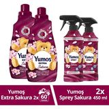 Yumoş 450 ml x2 Sprey ve 1440 ml x2 Extra Yumuşatıcı Sakura Kokusuyla 100 Yıkama - 2,88 lt