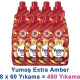 Yumoş Extra Konsantre Çamaşır Yumuşatıcısı Amber 1440 ml 60 Yıkama x 8 Adet - 11,5 lt