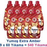 Yumoş Extra Konsantre Çamaşır Yumuşatıcısı Amber 1440 ml 60 Yıkama x 9 Adet - 12,96 lt