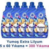 Yumoş Extra Konsantre Çamaşır Yumuşatıcısı Lilyum 1440 ml 60 Yıkama x 5 Adet - 1,44 lt