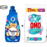 Yumoş Extra Lilyum 1440 ml Yumuşatıcı + Omo Active Beyazlar ve Renkliler Toz Çamaşır Deterjanı 7.5 Kg-- - 1,44 lt