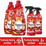 Yumoş Giysi Spreyi Amber 450 ml x2 + Yumoş Extra Konsantre Çamaşır Yumuşatıcısı Amber 1440 ml x2 - 2,88 lt