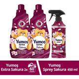 Yumoş Sprey Sakura 450 ml x1 + Yumoş Extra Çamaşır Yumuşatıcı Sakura 1440 ml x2 - 2,88 lt