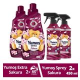 Yumoş Sprey Sakura 450 ml x2 + Yumoş Extra Çamaşır Yumuşatıcı Sakura 1440 ml x2