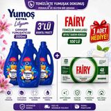 Yumoş Yumos 2500 ml Lılyum Camasır Yumusatıcısı x 3 Adet = Faıry Temızlık Havlusu 100LU Hedıye - 2,5 lt