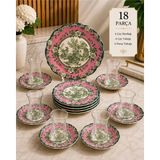 Yumuk Shop 18 Parça Velora Pink Vintage Lüks Pasta Çay Saati Seti - 20 cm