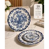 Yumuk Shop 18 Parça Velora Vintage Lüks Pasta Çay Saati Seti - Mavi