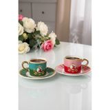 Yumuk Shop Naravian 2 Kişilik 4 Parça Piano Bird Double Kahve Fincan Takımı 120 ml - Kırmızı - Yeşil