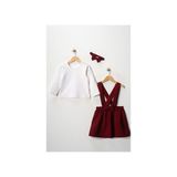 Yumurcak Bordo Krep Salopet Elbise Uzun Kol Badi Günlük Stil Özel Olay - 4 - 5 Yaş