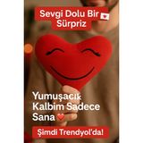 Yumuşacık Kalp Peluş Yastık - Gülen Hediye Kalp Yastık - Yumuşacık Kalbim Sadece Sana - 24 x 28 cm - Kırmızı