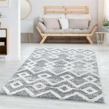 Yumuşak Bukle Tabanlı Modern Kabartmalı 3d Inka Motif Desenli Gri Renkli Halı