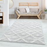 Yumuşak Bukle Tabanlı Modern Kabartmalı 3d Kare Dalga Desenli Gri Renkli Halı