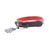 Yumuşak Dokulu Gerçek Deri Flatiron Köpek Boyun Tasması 2,5x47cm, Lacivert Kırmızı