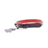 Yumuşak Dokulu Gerçek Deri Flatiron Köpek Boyun Tasması 2x42cm, Kırmızı Lacivert