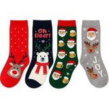 Yumuşak Dokulu Unisex Pamuklu 4'lü Yılbaşı Çorap - Kırmızı - Mavi - Yeşil - Gri - 40 - 45