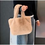 Yumuşak Peluş Çanta , Geniş Kapasiteli Kol Çantası - Açık Kahve
