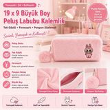 Yumuşak Peluş Labubu Kalemlik, Ponpon Fermarlı, Büyük Boy, Tek Gözlü - 06552-Pembe - Seçenek 1