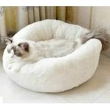 Yumuşak Polar Minder Yıkanabilir Simit Yavru Kedi Yatağı 50 CM beyaz