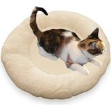Yumuşak Tüylü Peluş Yuvarlak Kedi Yatağı Minder 50CM Bej
