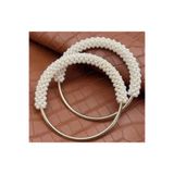 Yumuşakkeçe Çanta Aksesuar Yuvarlak Siyah Boncuklu Krem Renk Metal Çanta Sapı 12 cm