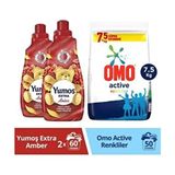 Yumuşatıcısı Amber 1440ML 2ADET Omo Active Fresh Toz Çamaşır Deterjanı Renkliler 7.5kg 1 Adet - 1,44 lt