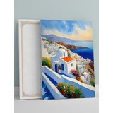 Yunanistan Santorini Adası Kanvas Tablo, Mavi Kubbeli Evler, Ege Duvar Sanatı