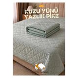 Yüncü Hanım %100 Kuzu Yünü Dolgulu Mint Yeşili Renkli Pamuk Kumaş Çift Kişilik Kapitone Desenli Mevsimlik Pike 195 x 215 cm