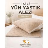 Yüncü Hanım Bej Renkli Kuzu Yünü Dolgulu Kapitoneli Yastık Alezi , Doğal Pamuk Kumaş 50X70 cm (2 Adet) - 50 x 70 cm