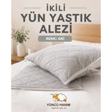 Yüncü Hanım Gri Renkli Kuzu Yünü Dolgulu Kapitoneli Yastık Alezi , Doğal Pamuk Kumaş 50X70 cm (2 Adet) - 50 x 70 cm