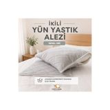 Yüncü Hanım Gri Renkli Kuzu Yünü Dolgulu Kapitoneli Yastık Alezi , Doğal Pamuk Kumaş 50x70 cm (2 Adet)