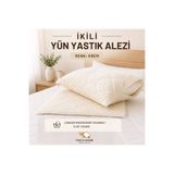 Yüncü Hanım Krem Renkli Kuzu Yünü Dolgulu Kapitoneli Yastık Alezi , Doğal Pamuk Kumaş 50x70 cm (2 Adet)