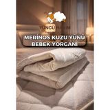 Yüncü Hanım Merinos Kuzu Yünü Dolgulu Bebek Yorganı 95X145 Cm+ Yün Dolgu Bebek Yastığı - Beyaz - 95 x 145 cm