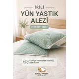 Yüncü Hanım Mint Yeşili Renkli Kuzu Yünü Dolgulu Kapitoneli Yastık Alezi , Doğal Pamuk Kumaş 50X70 cm (2 Adet) - 50 x 70 cm