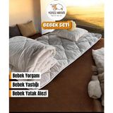 Yüncü Hanım Yün Dolgu Bebek Uyku Seti 3'lü Paket (Yün Yorgan + Yün Alez + Yün Yastık) - Beyaz - 70 x 110 cm