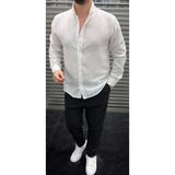 YUNED Doraes Oversize Mevsimlik Keten Dokulu Bol Kalıp Uzun Kollu Rahat Kullanım Erkek Beyaz Gömlek(AYROBİN)