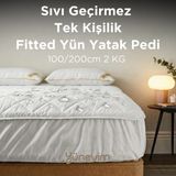 Yünevim 100X200 Sıvı Geçirmez Merinos Kuzu Yünü Fitted Alez (2 Kg) - Beyaz - 100 x 200 cm