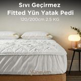 Yünevim 120X200 Sıvı Geçirmez Merinos Kuzu Yünü Fitted Alez (2.5 Kg) - Beyaz - 120 x 200 cm